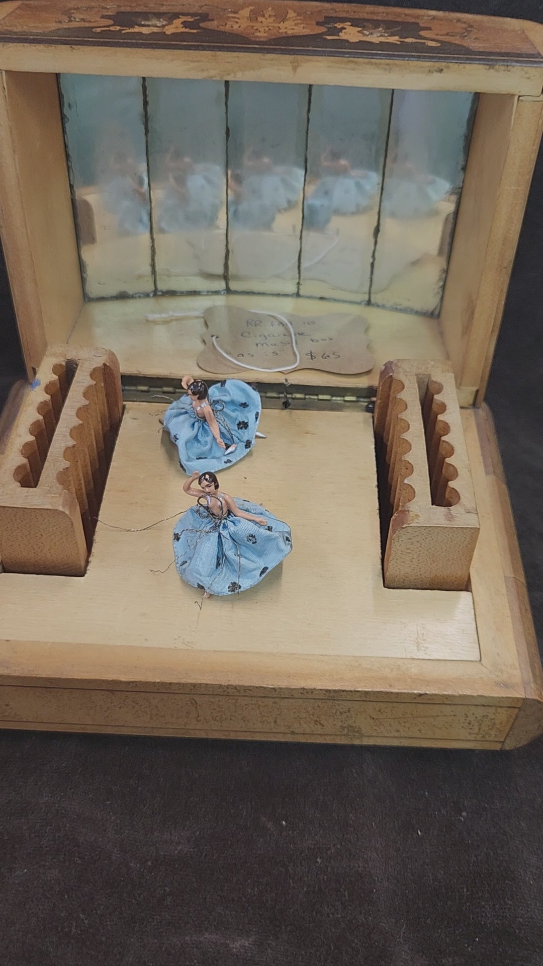 Vintage Italian Inlaid Wood Musical Cigarette Dispenser Box