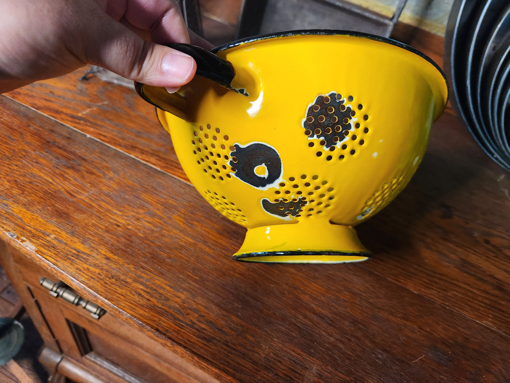 Vintage Yellow Enamelware Pedestal Colander