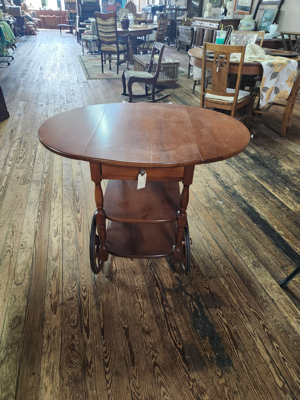 VIntage Solid Wood Drop-Leaf Tea & Bar Cart