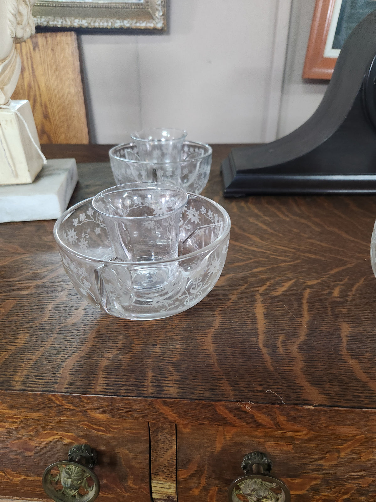6 Vintage Fostoria Glass Co. Manor Crystal Icer Bowl with Seafood Cocktail Glass Insert