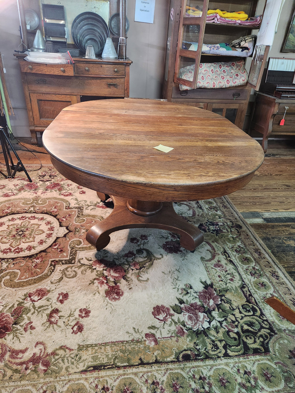 Antique Tiger Oak Expandable Pedestal Dining Table Early 1900s