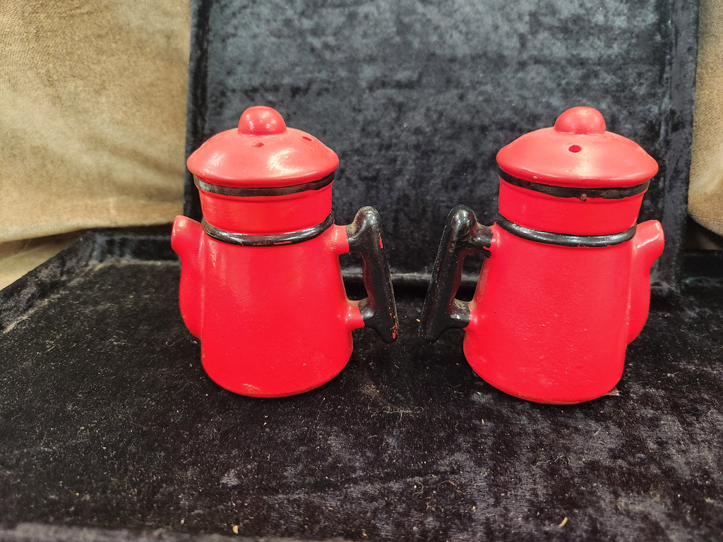 Vintage Red Ceramic Coffee Pot S&P Shakers Japan 60's 70's