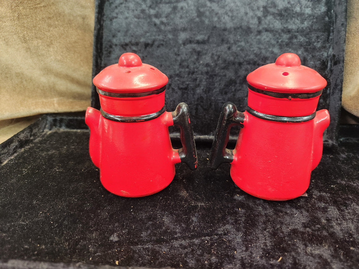 Vintage Red Ceramic Coffee Pot S&P Shakers Japan 60's 70's