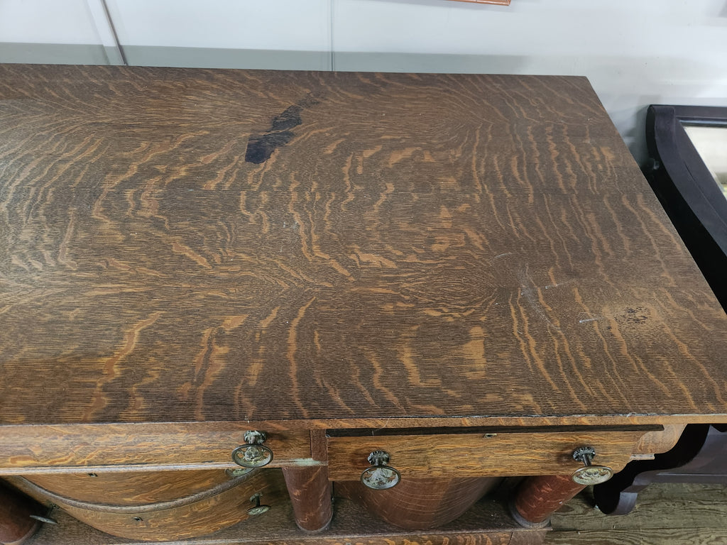 Antique American Empire-Style Buffet Quarter-Sawn Tiger Oak