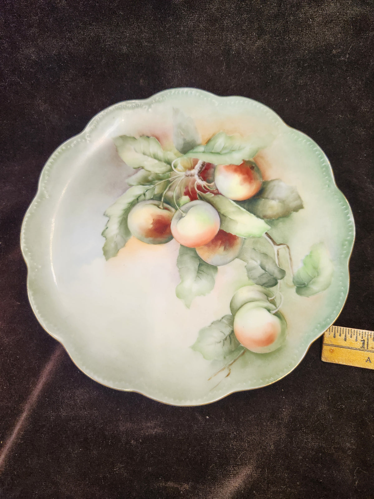 Antique Hand-Painted Porcelain Cabinet Plate Featuring Botanical Motif of Apples Haviland France