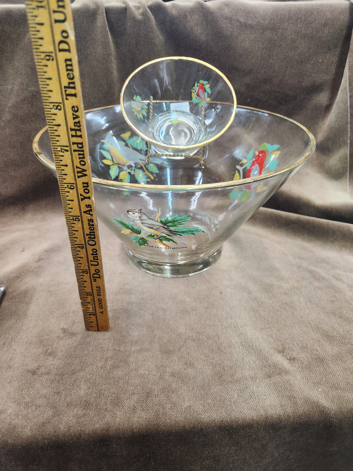Vintage West Virginia Glass American Songbird Chip and Dip Bowl Set