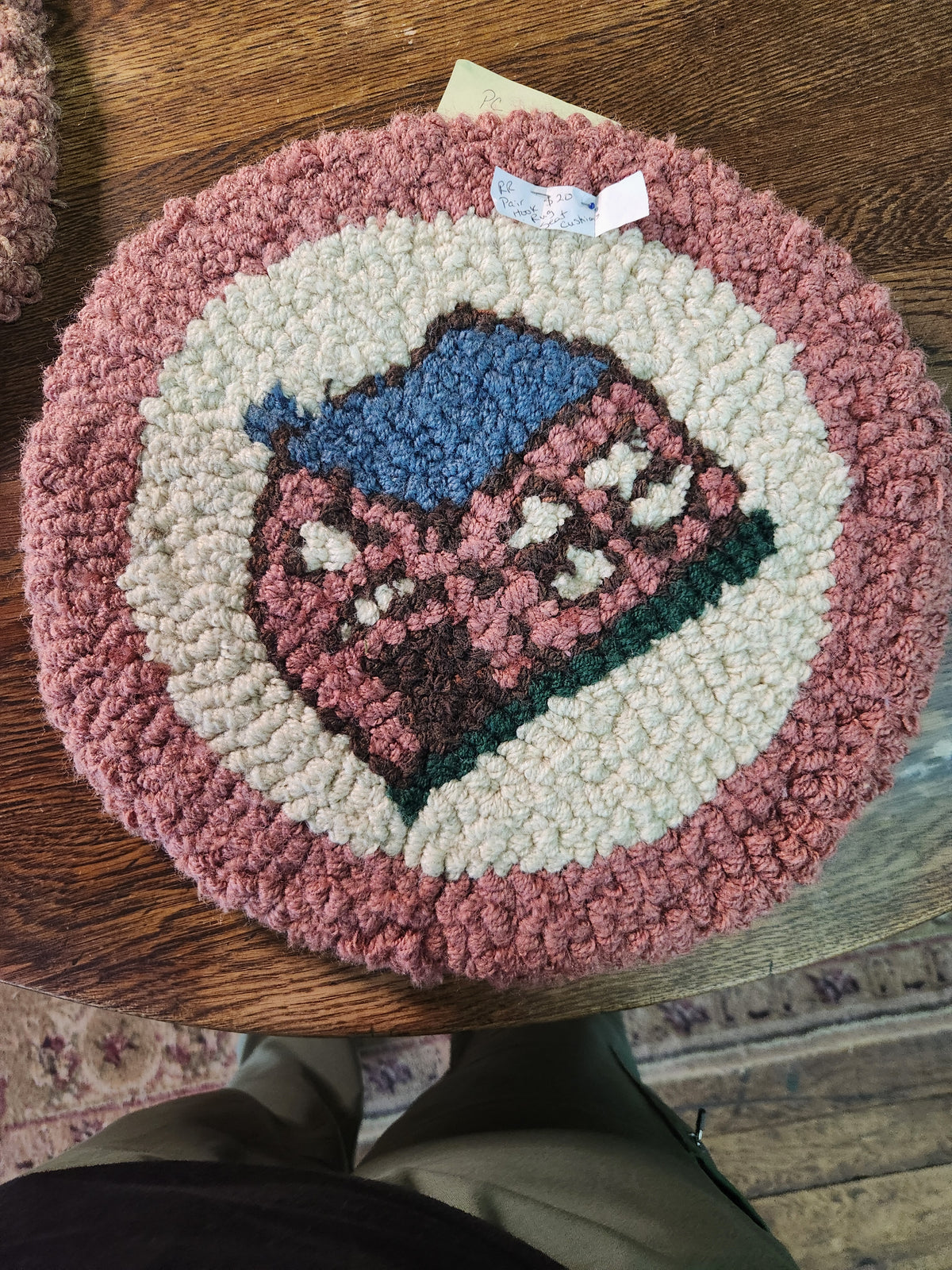 Pair of Vintage Hook Rug Seat Cushions