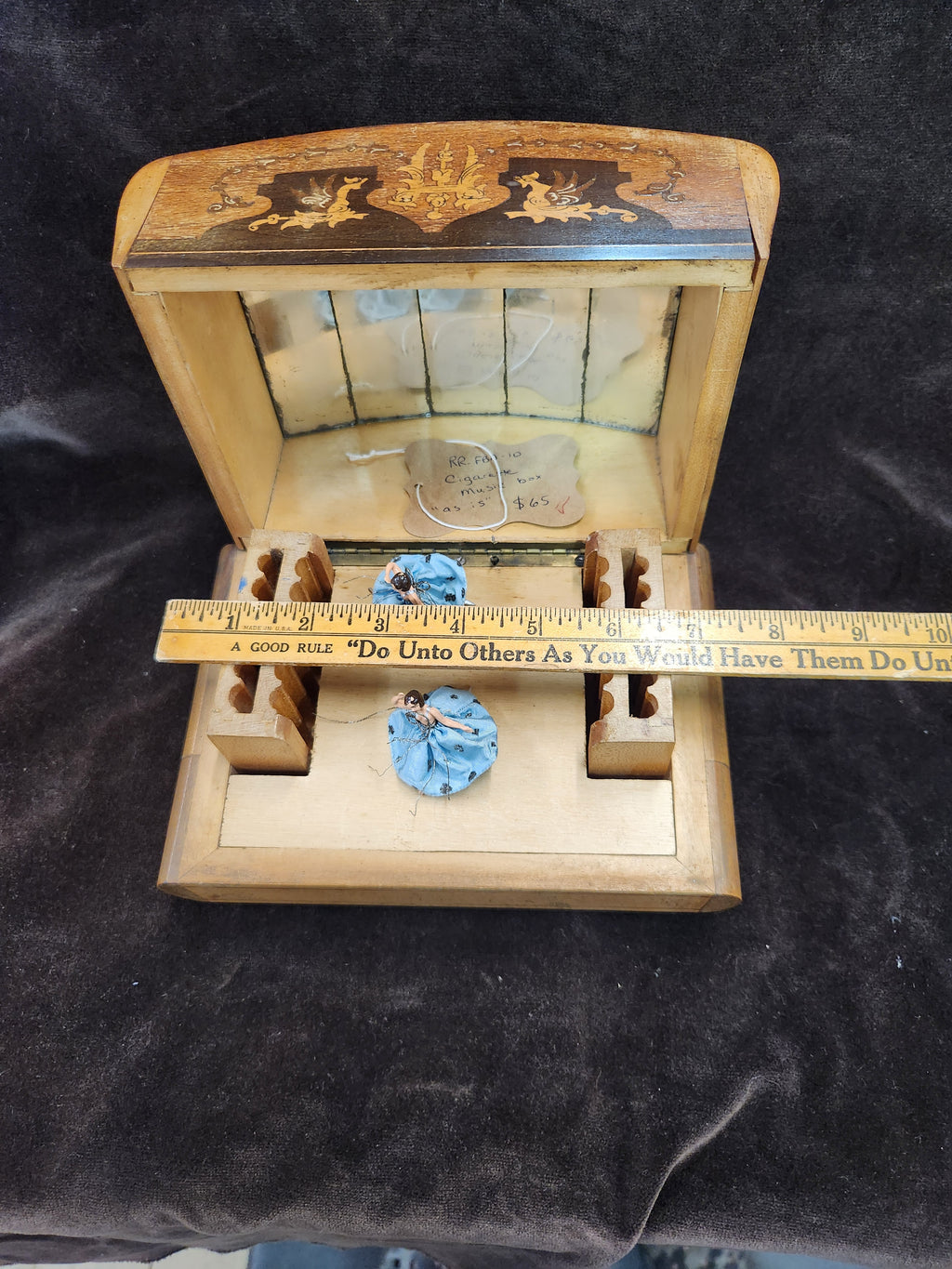 Vintage Italian Inlaid Wood Musical Cigarette Dispenser Box