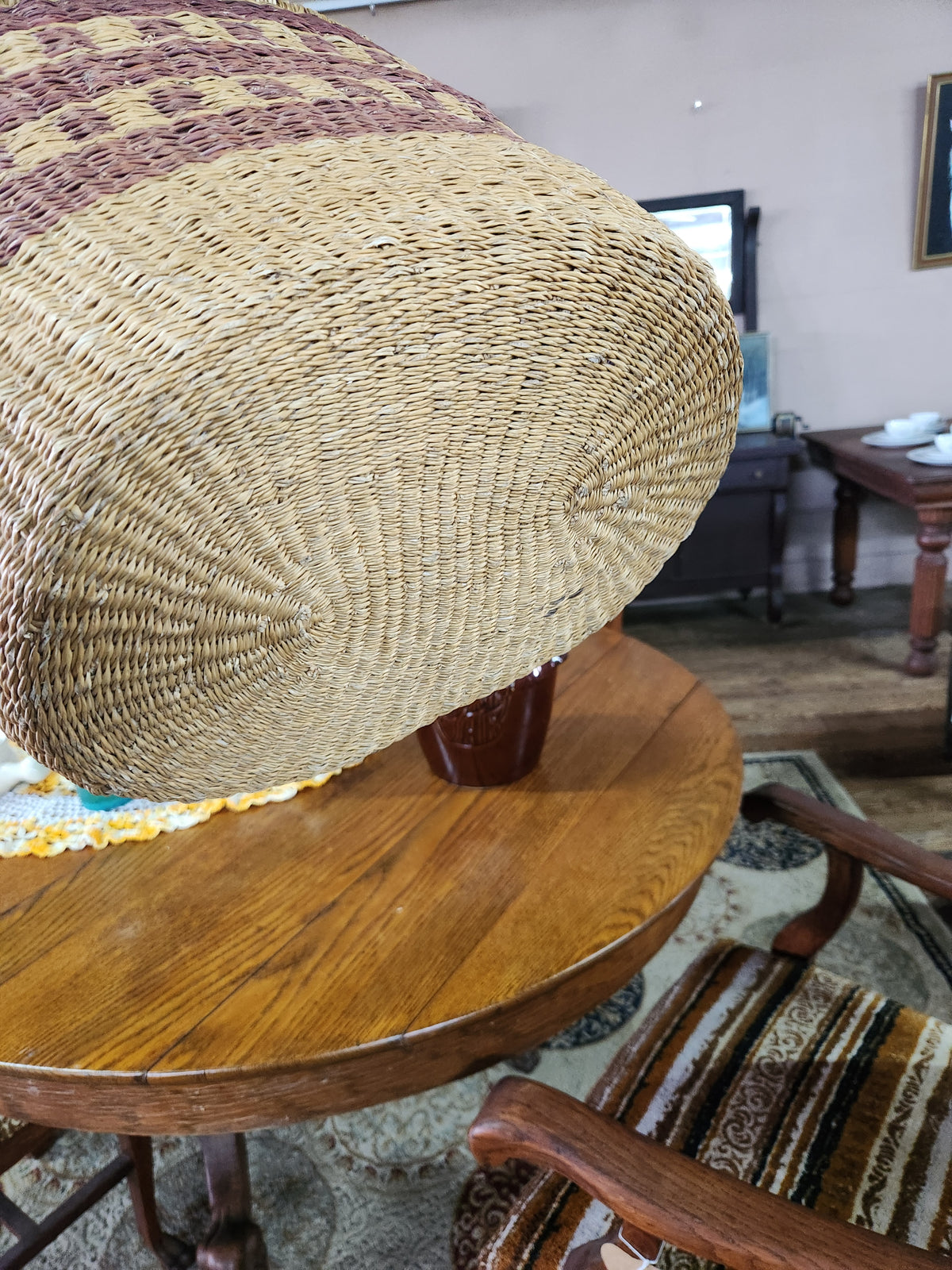 Vintage Hand-Woven Straw Market Basket