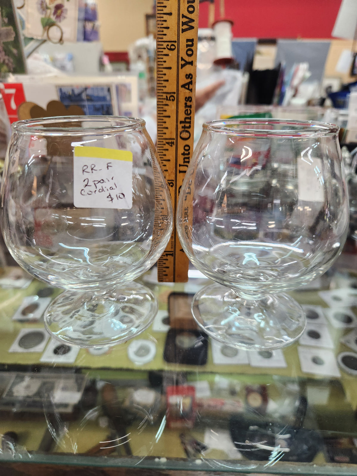 2 Clear Glass Brandy Snifters with a Short Stem and a Rounded, Bulbous Bowl