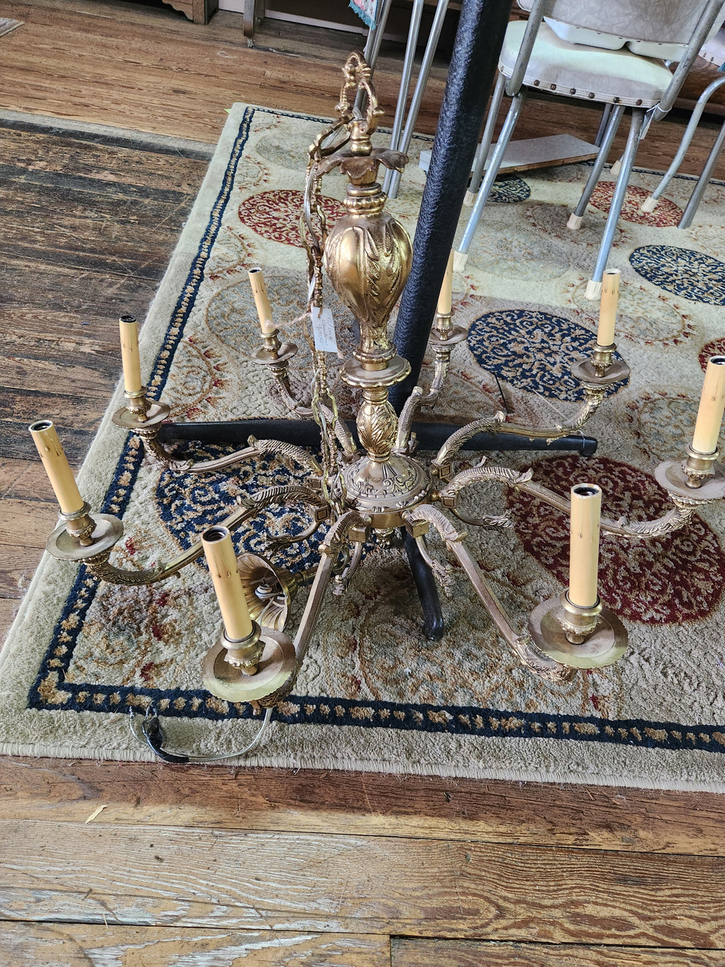 Vintage Ornate Brass Chandelier