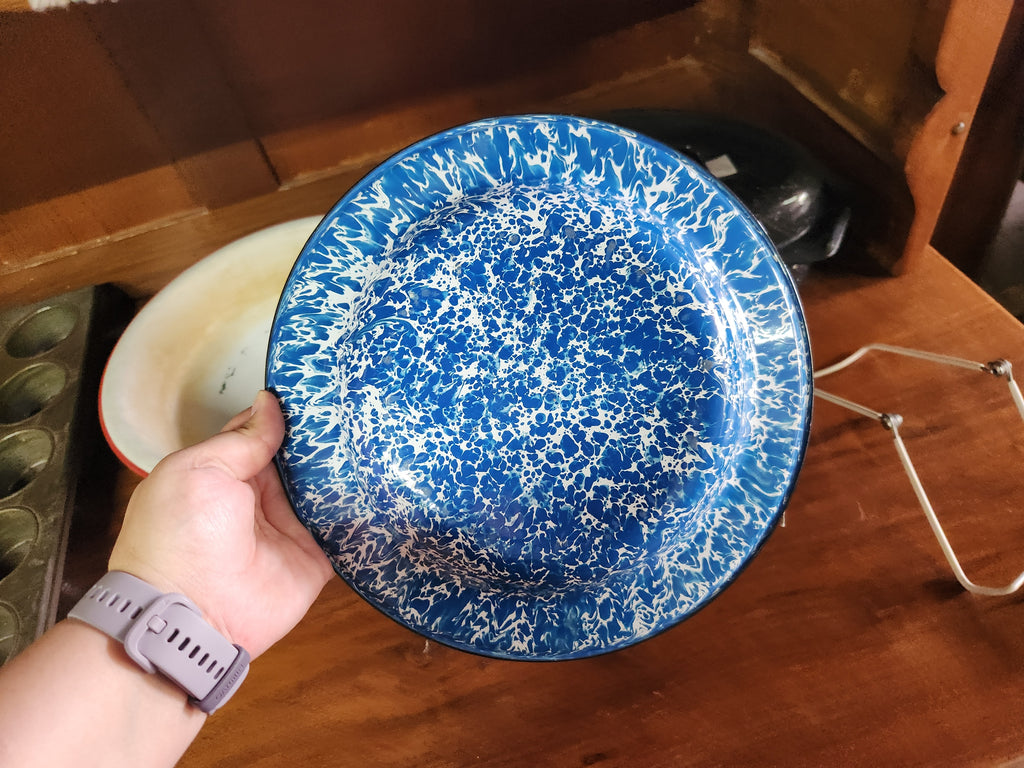 Blue & White Spatterware Enamelware Bowl
