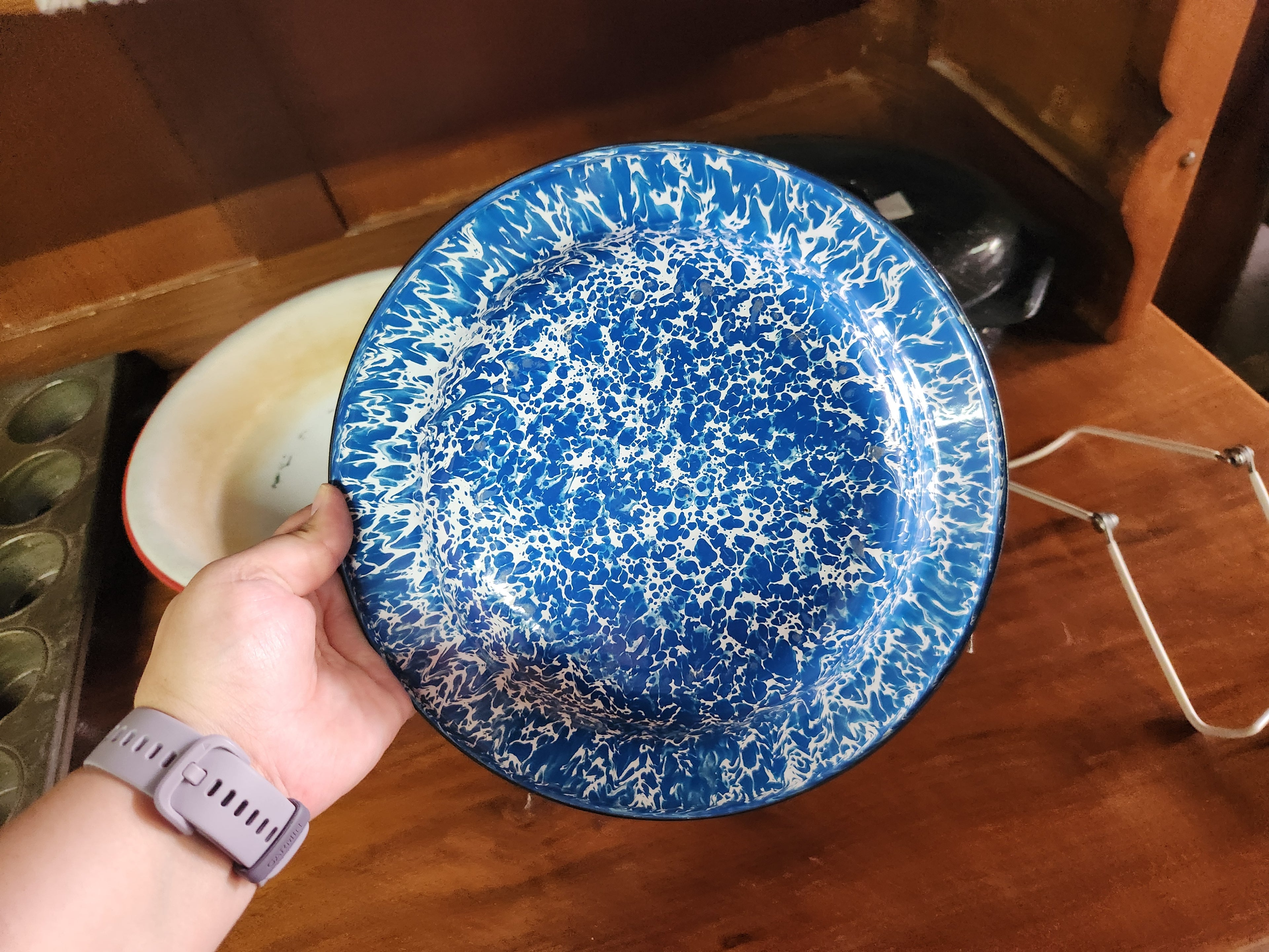 Blue & White Spatterware Enamelware Bowl