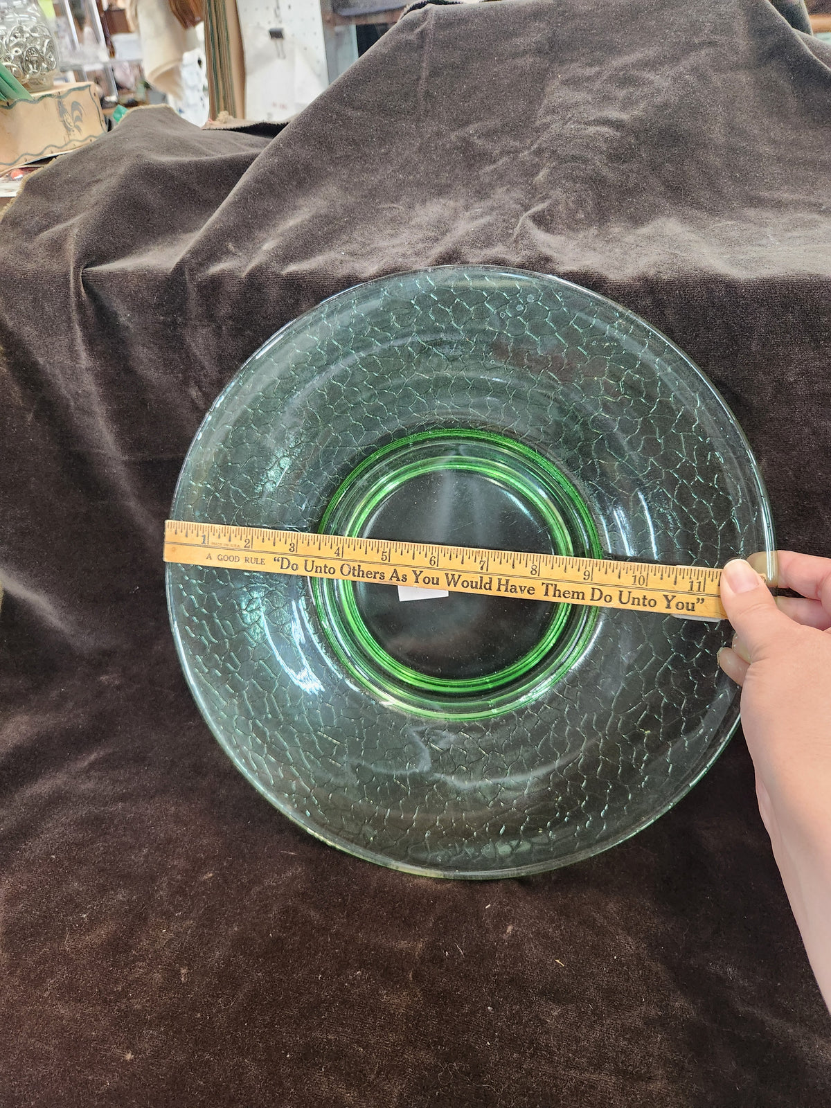Vintage Green Glass Plate L.E. Smith Glass Company? Crackle Glass