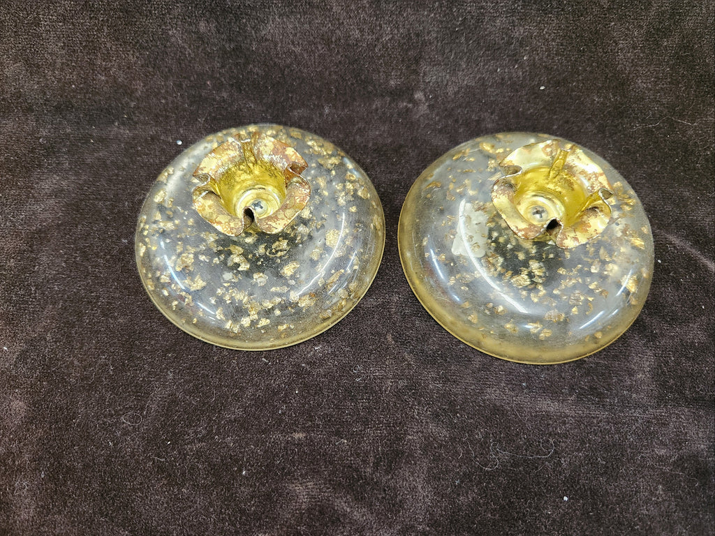 Vintage Lucite Taper Candle Holders Embedded with Gold-Tone Flakes