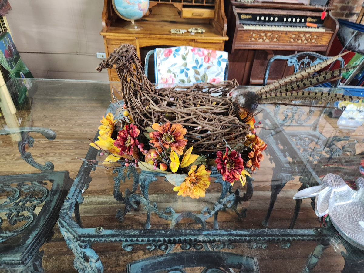 Rustic Fall Tabletop Centerpiece Woven Wicker Pheasant