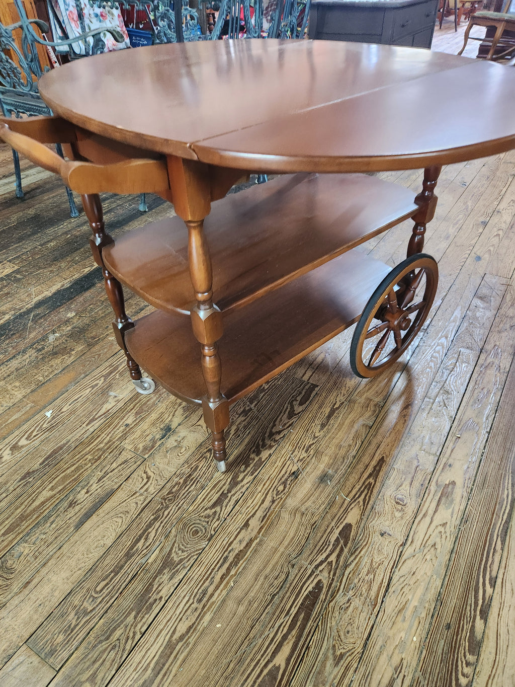 VIntage Solid Wood Drop-Leaf Tea & Bar Cart