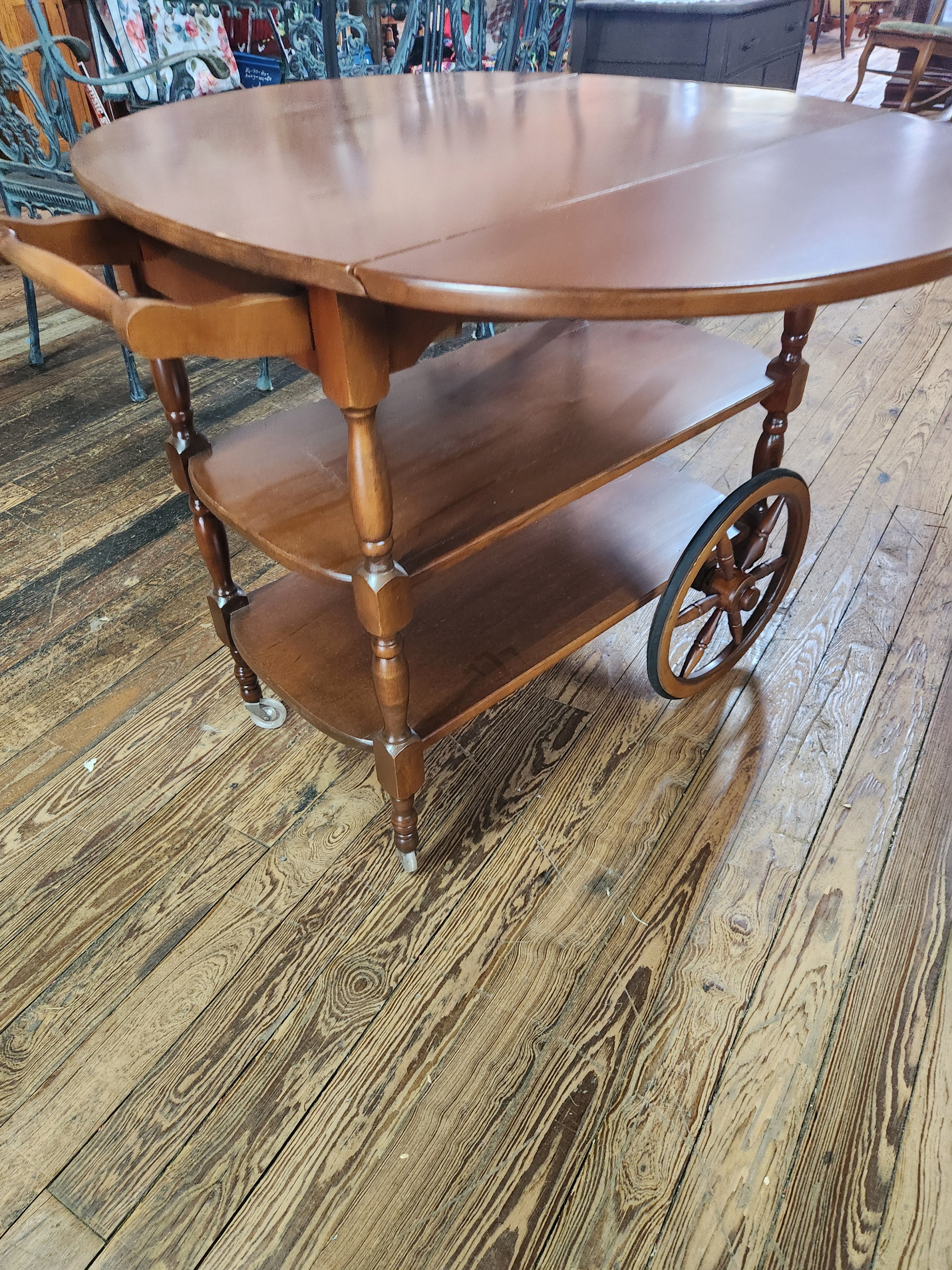VIntage Solid Wood Drop-Leaf Tea & Bar Cart