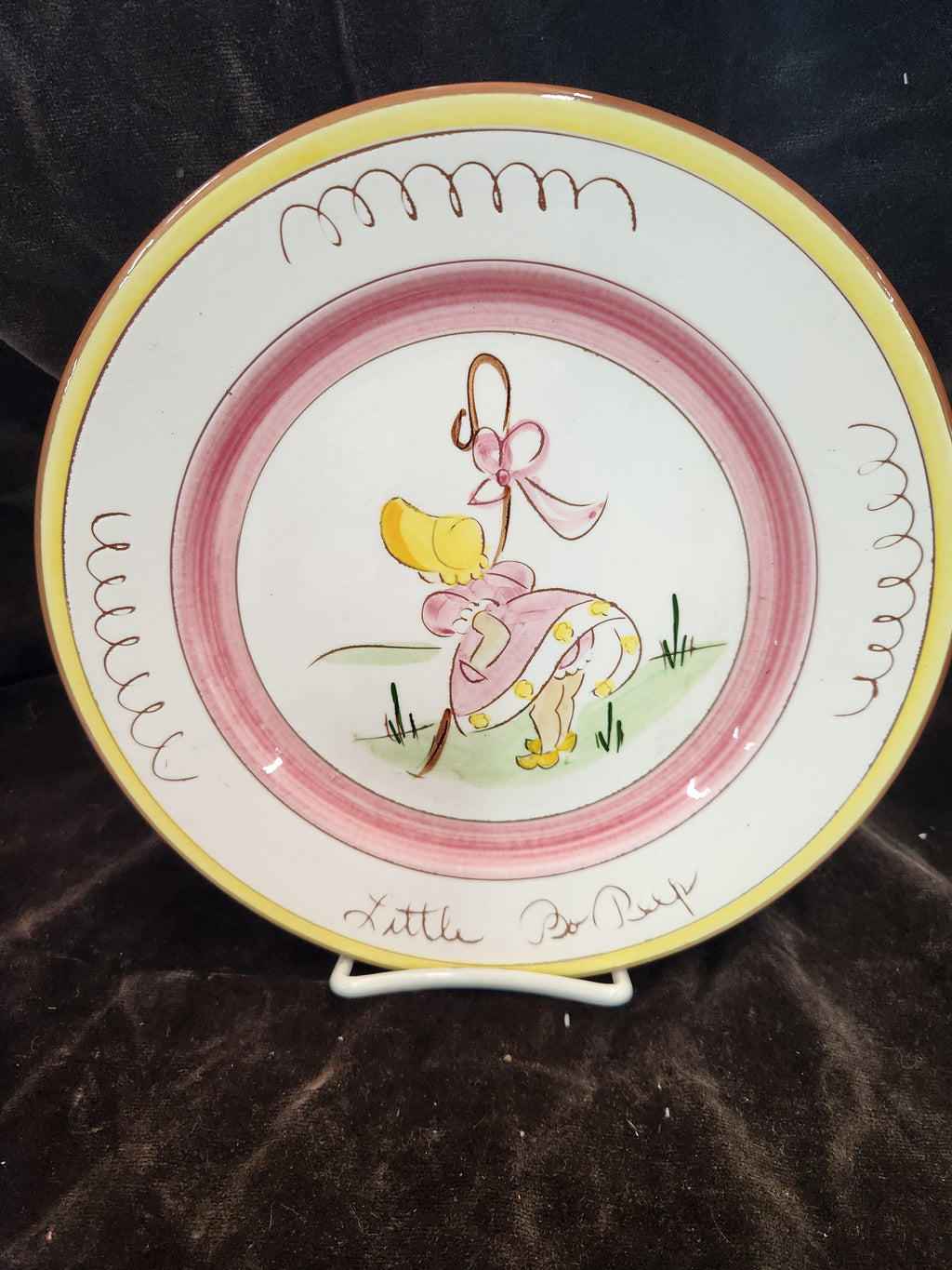 Vintage Stangl Kiddieware "Little Bo Peep" Redware Pottery Child's Dish Set Featuring Hand Painted Nursery Rhyme
