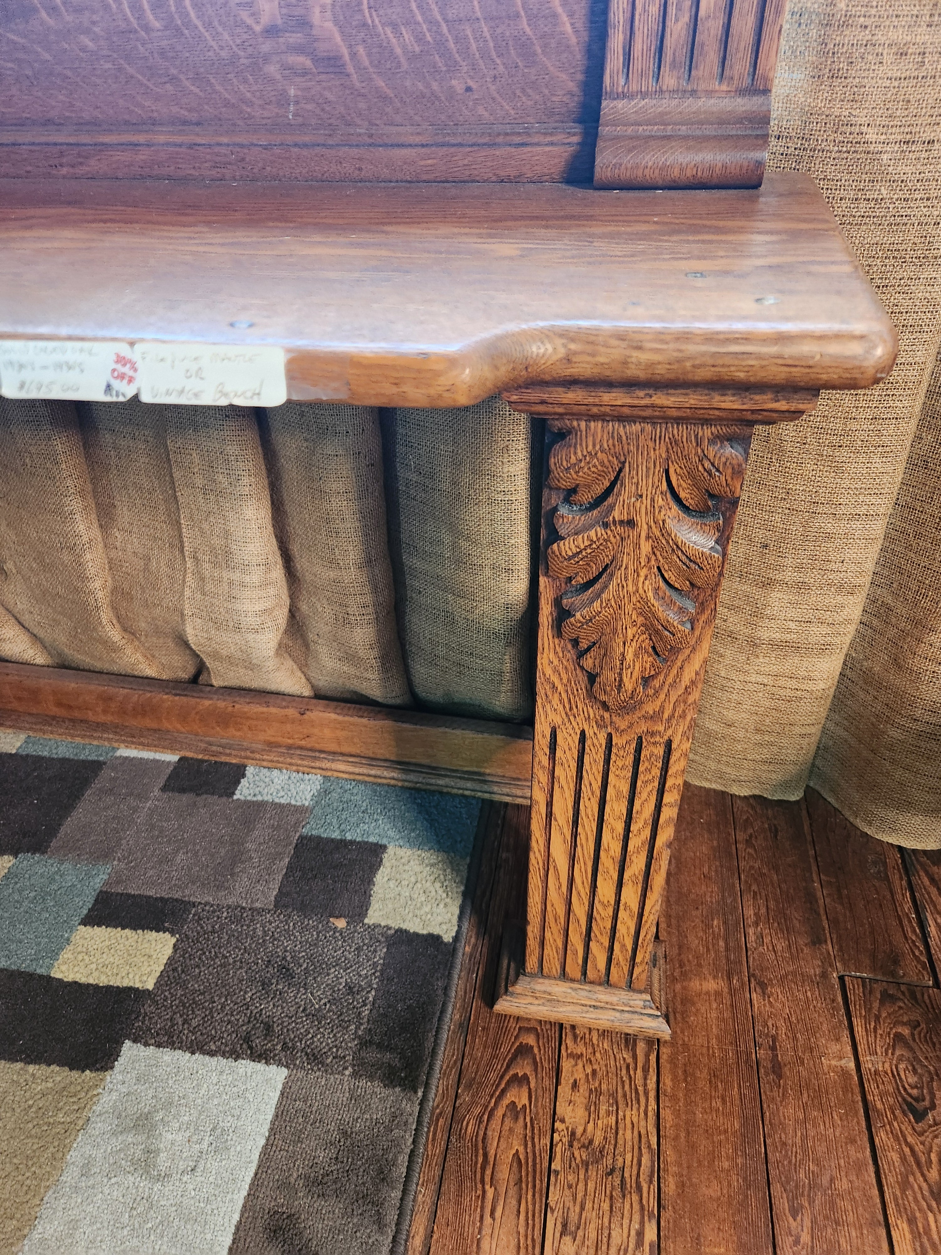Solid Carved Oak 1920's-30's Fireplace Mantle or Vintage Bench