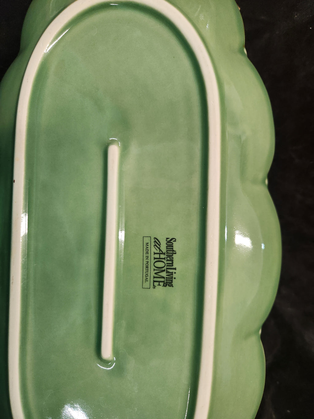 Southern Living at Home Green Scalloped Ceramic Serving Platter