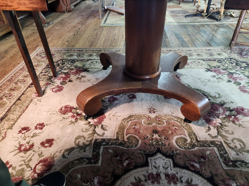 Antique Tiger Oak Expandable Pedestal Dining Table Early 1900s