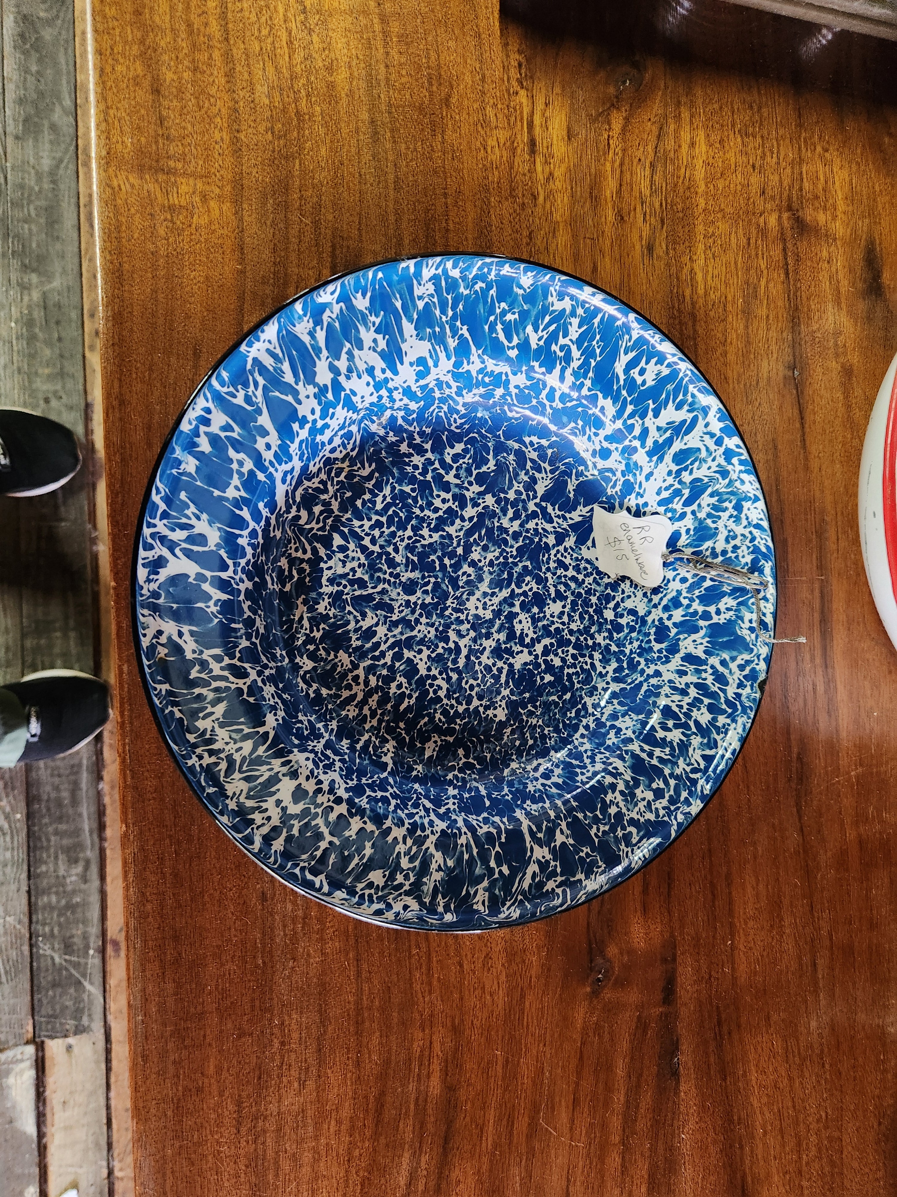 Blue & White Spatterware Enamelware Bowl