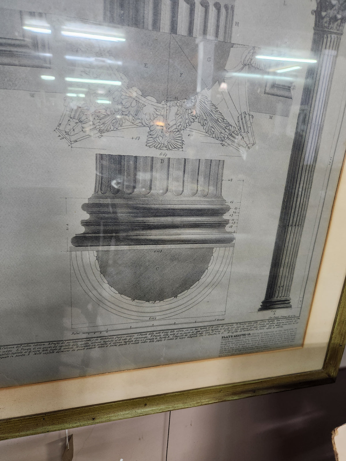 Vintage Framed Architectural Print 18th Century Corinthian Capitals Roman