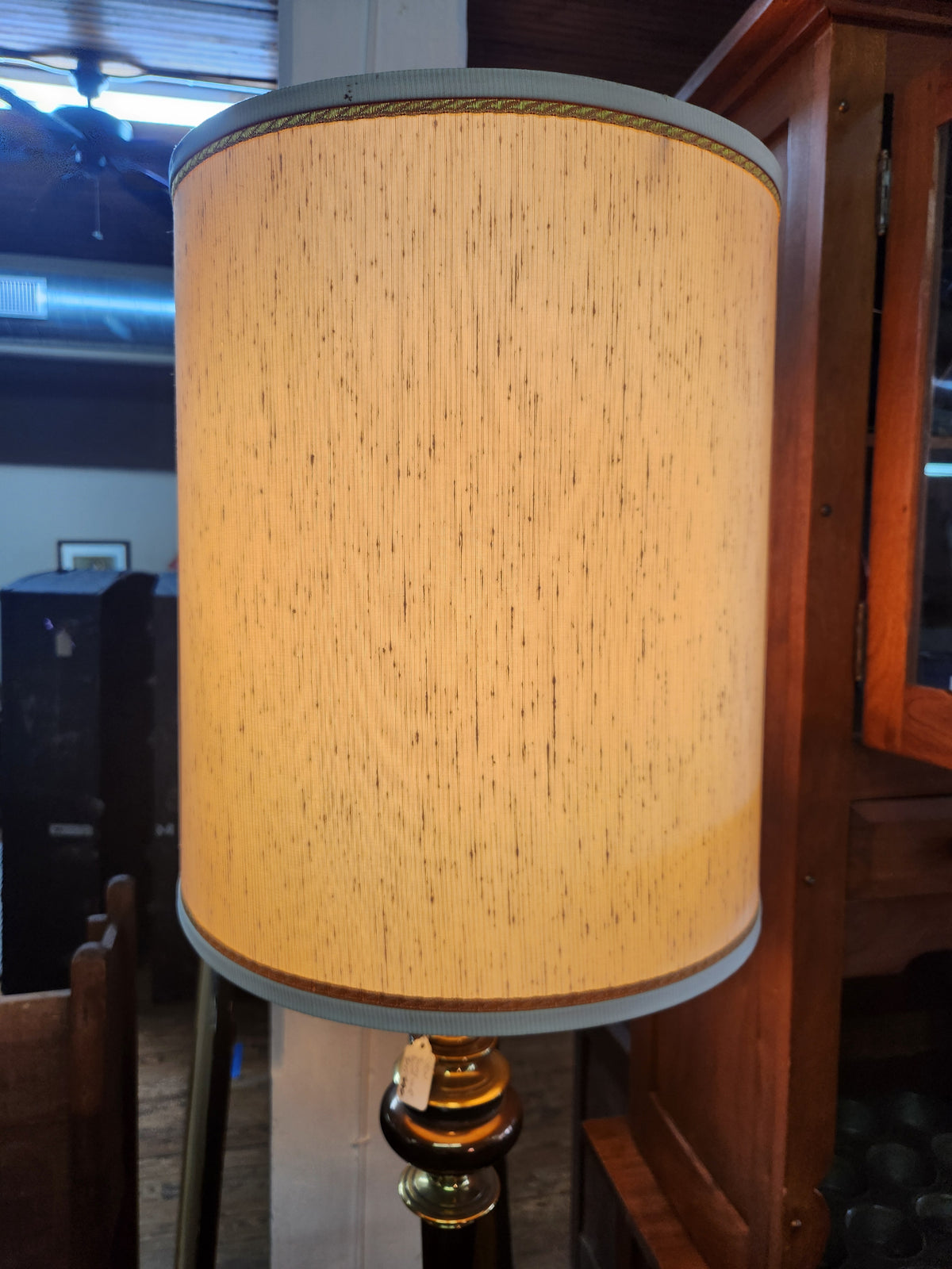 Vintage 1960s Hollywood Regency Brass & Black Enamel Table Lamp