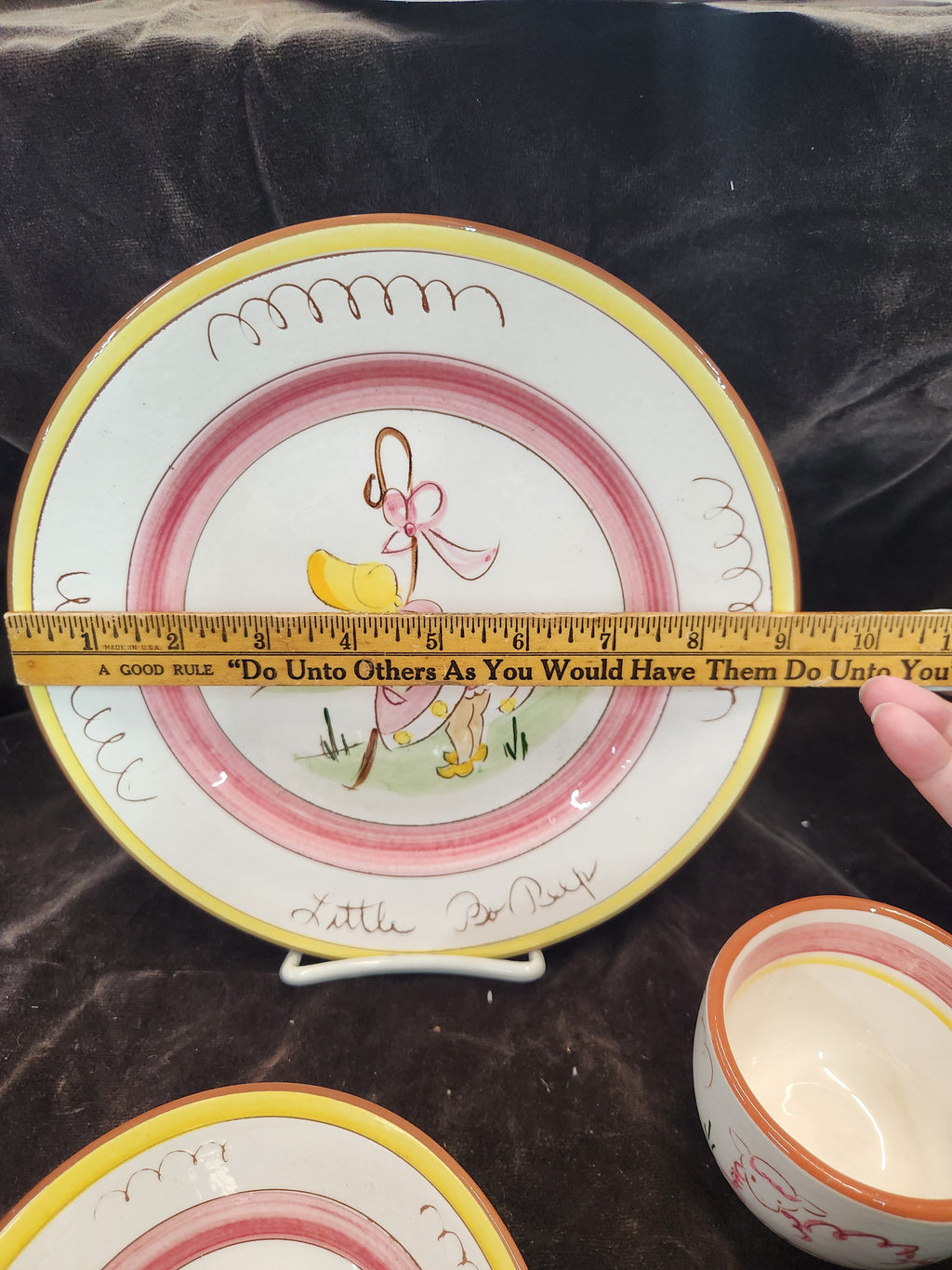 Vintage Stangl Kiddieware "Little Bo Peep" Redware Pottery Child's Dish Set Featuring Hand Painted Nursery Rhyme