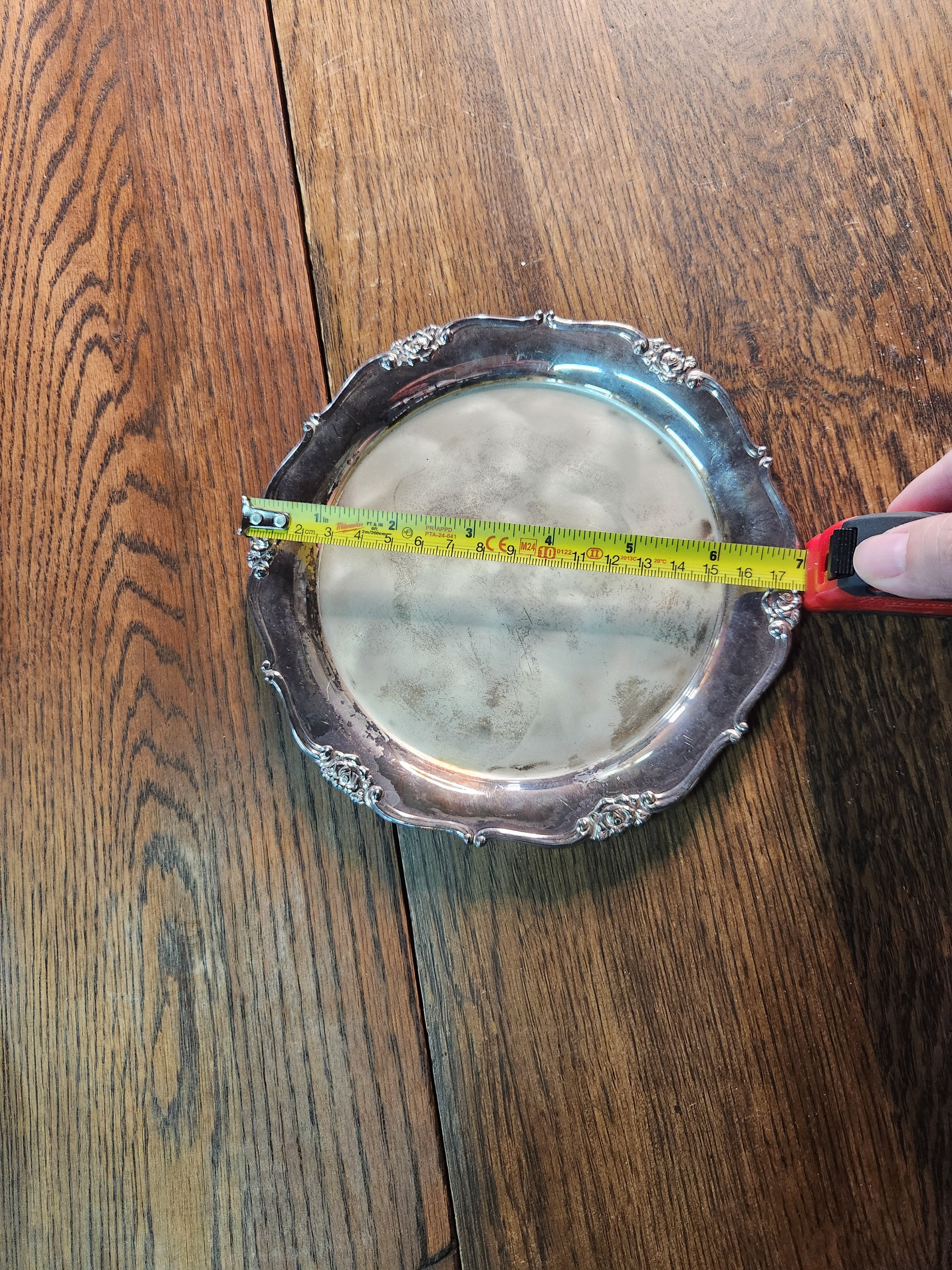 Vintage Hand-finished Silverplated Round Serving Tray Japan