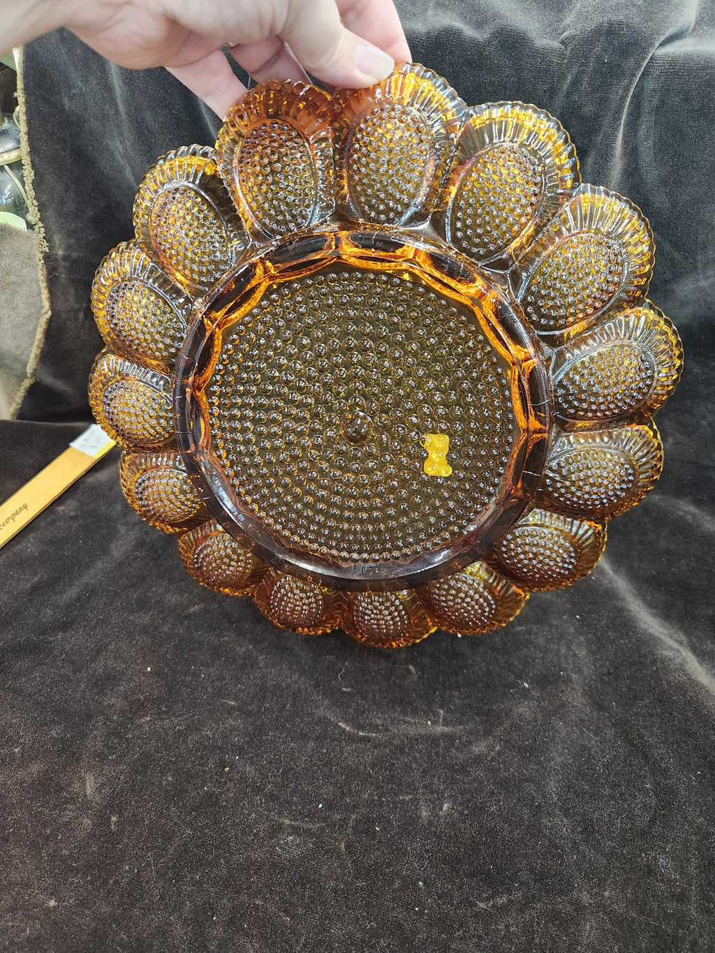 Vintage Indiana Glass Amber Hobnail Deviled Egg Plate