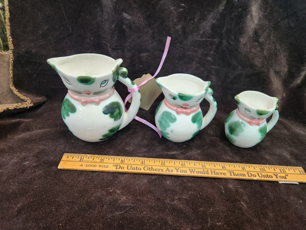 Vintage Three-Piece Lipper & Mann Anthropomorphic Cat Pitcher and Creamer Set Made in Japan 1950s