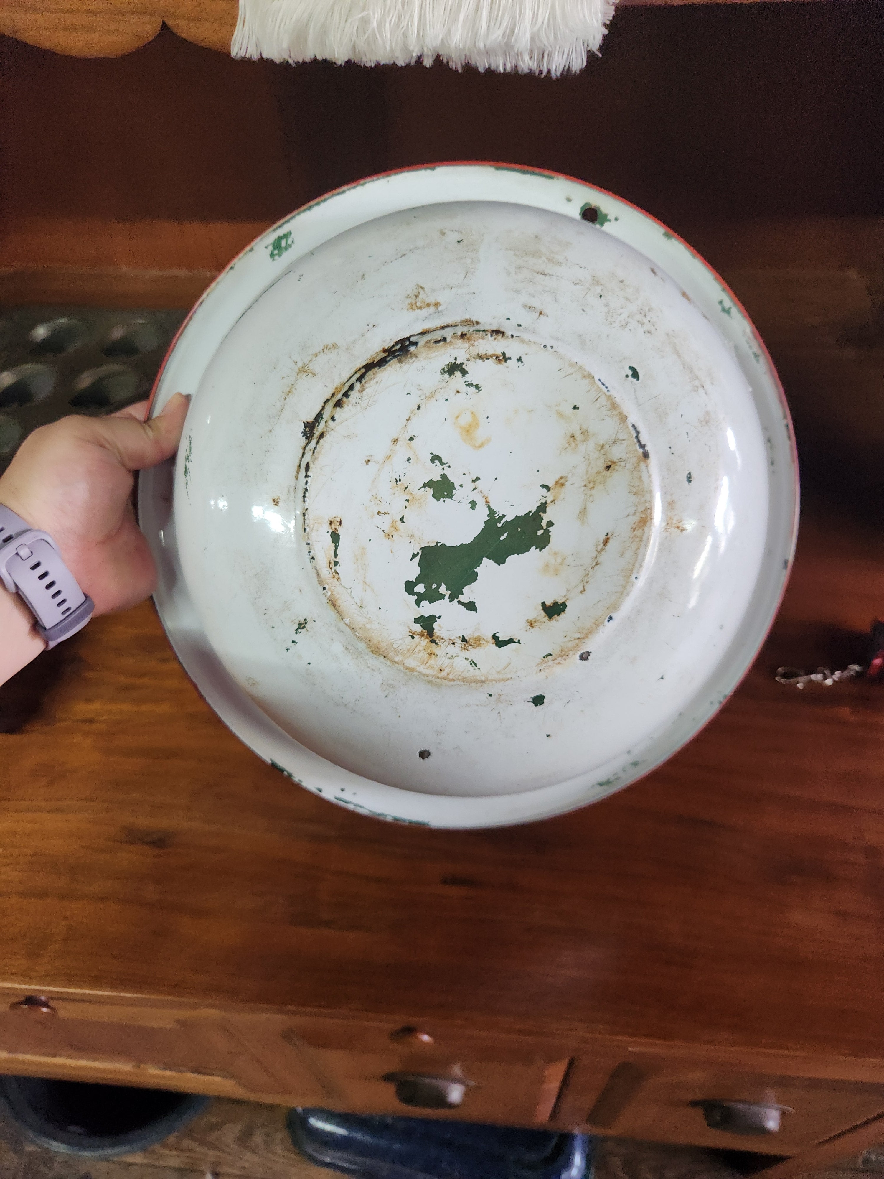 Vintage White Enamelware Wash Basin/Mixing Bowl with Red Trim