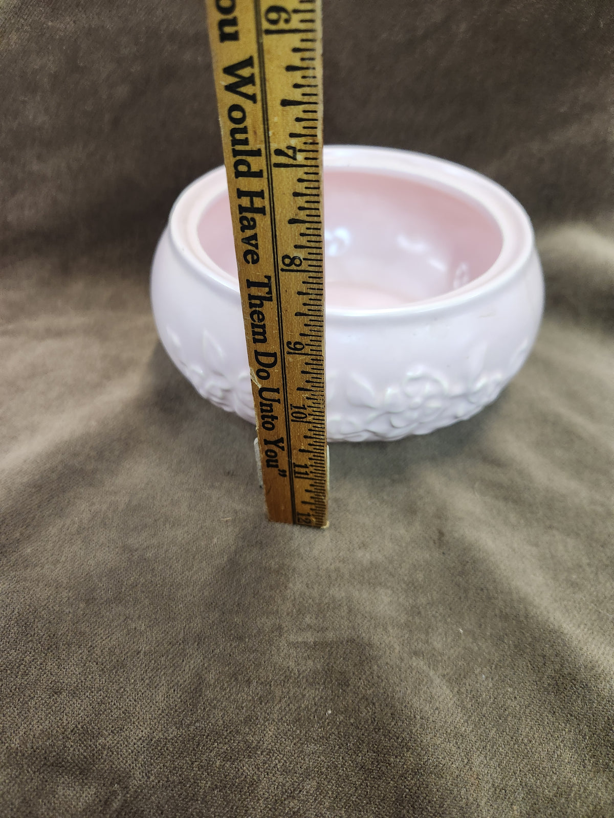 Vintage Pink Ceramic Bowl/Planter with an Embossed Floral or Leaf Motif