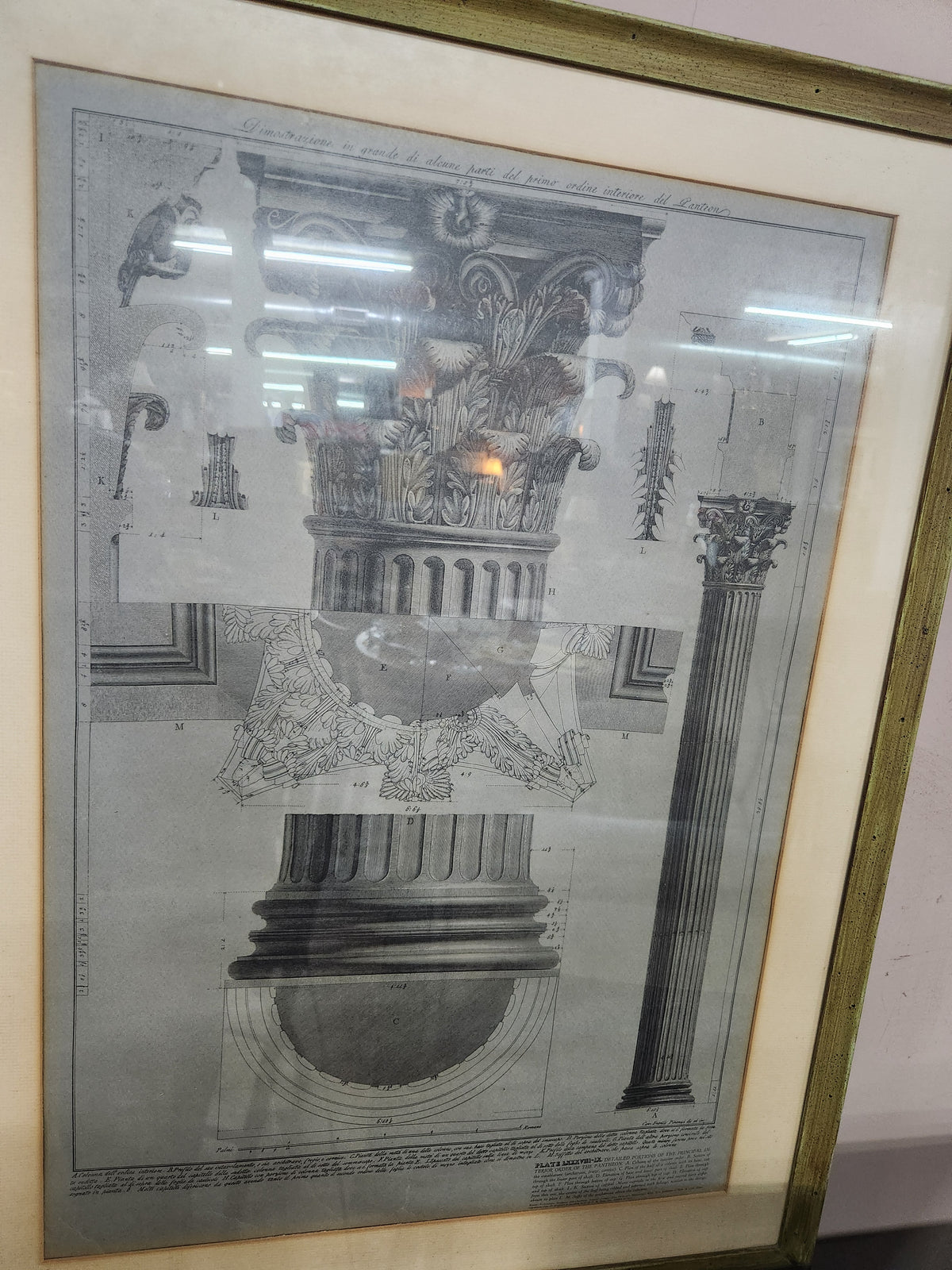 Vintage Framed Architectural Print 18th Century Corinthian Capitals Roman
