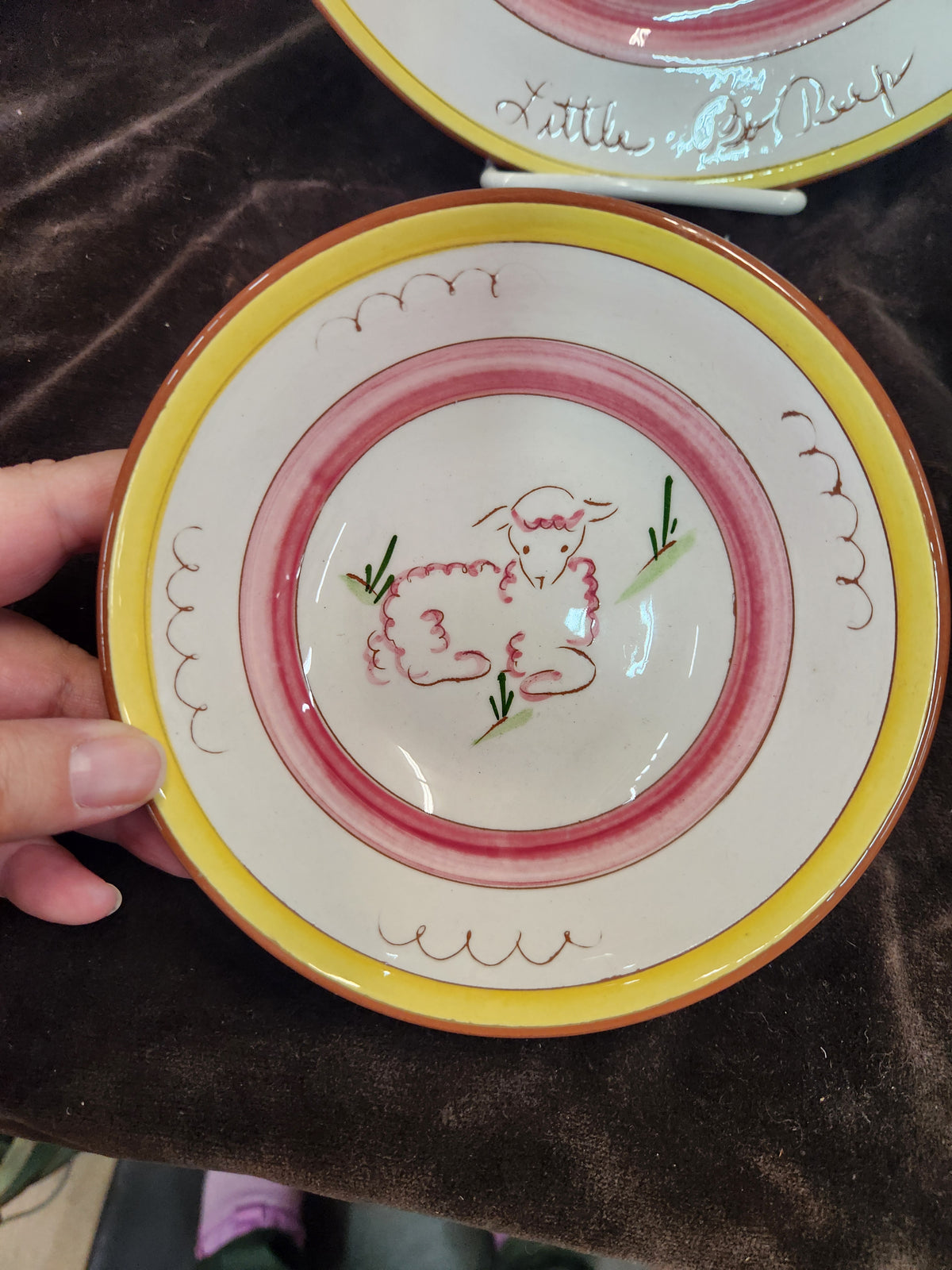 Vintage Stangl Kiddieware "Little Bo Peep" Redware Pottery Child's Dish Set Featuring Hand Painted Nursery Rhyme
