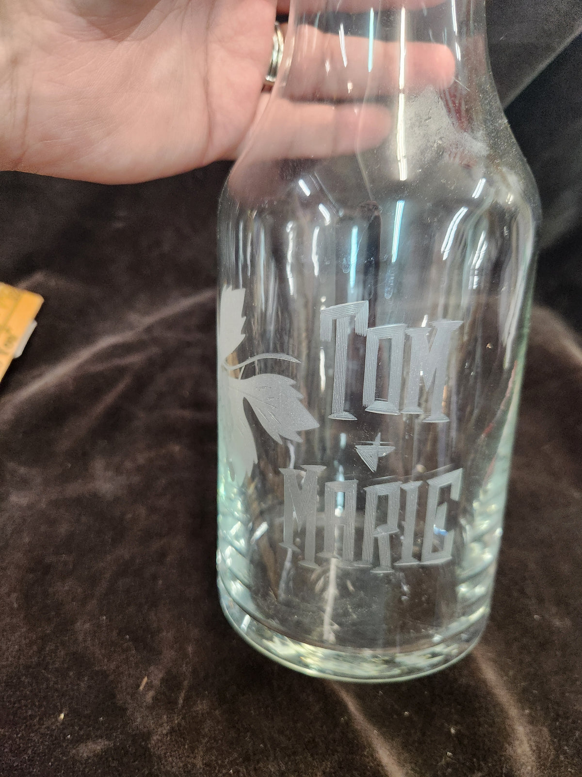 Clear Glass Wine Carafe/Decanter Featuring a Custom Etched/Frosted Design