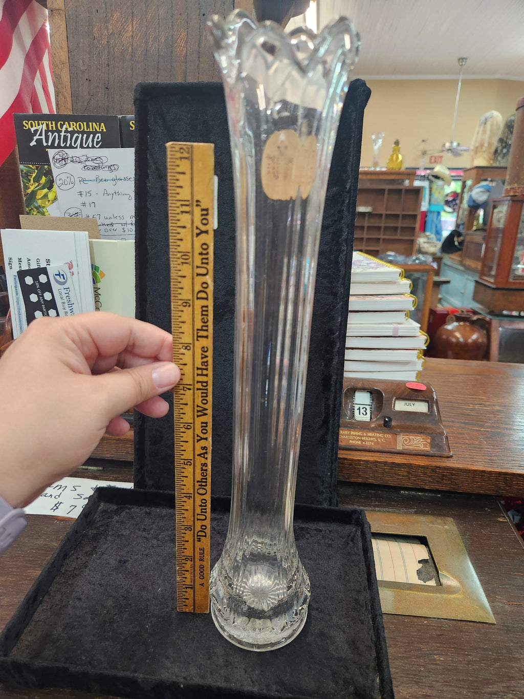 Vintage Clear Glass Swung Vase