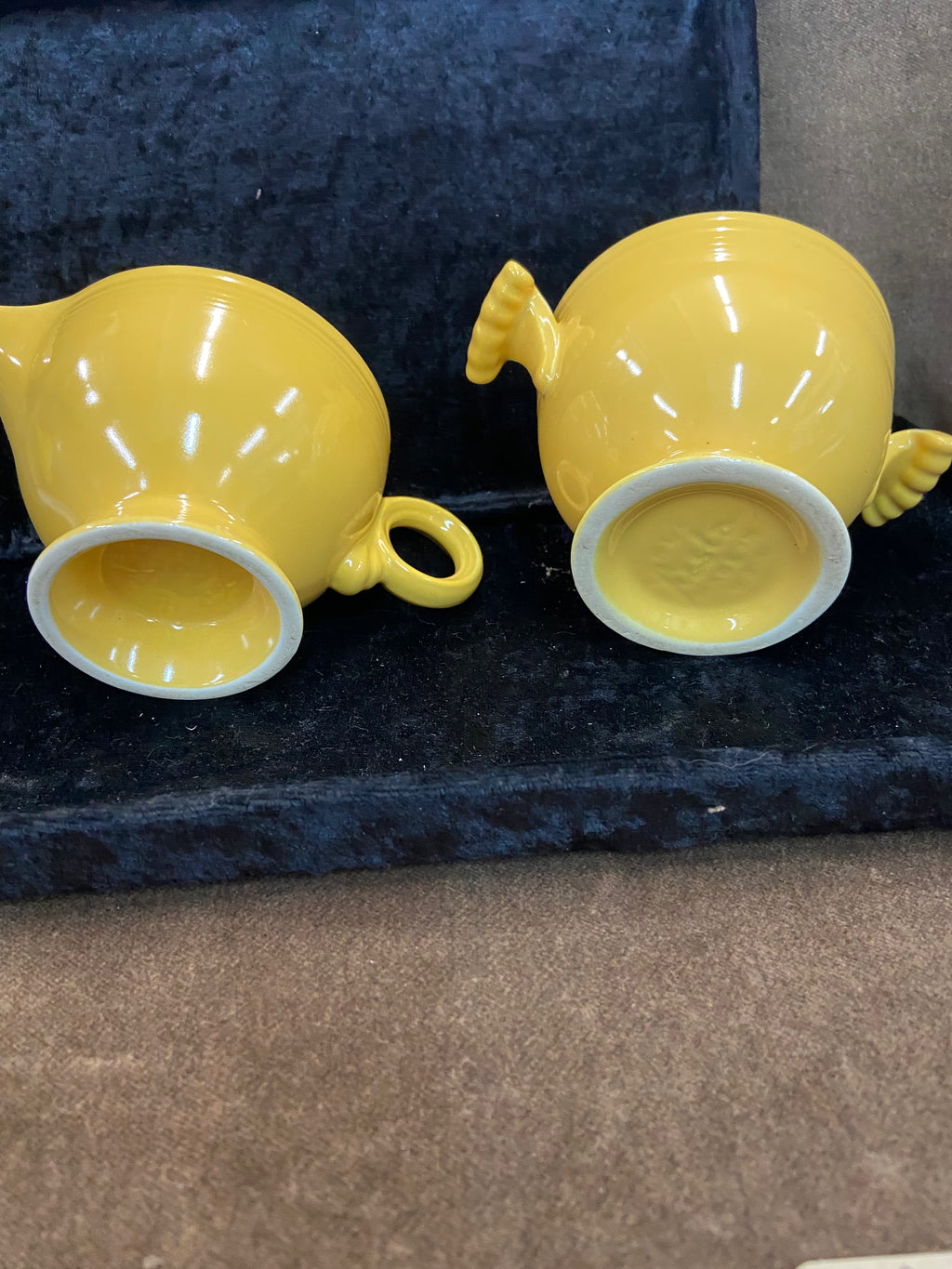 Vintage Fiesta Homer Laughlin Original Yellow Footed Creamer & Open Sugar Bowl Set