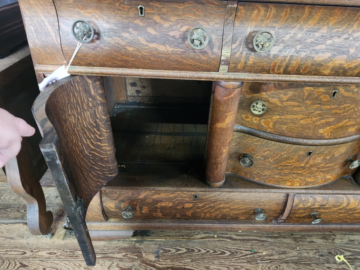 Antique American Empire-Style Buffet Quarter-Sawn Tiger Oak