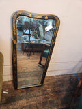 Black and Gold Chinoiserie Lacquer Wall Mirror Hand painted Asian-inspired Motifs