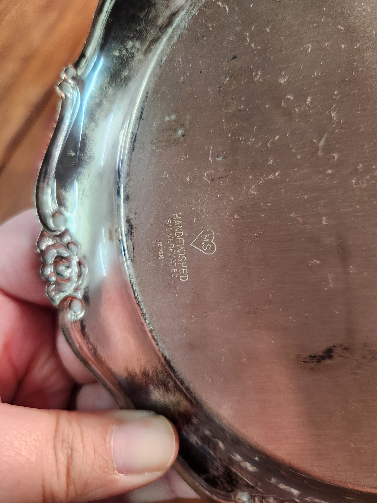 Vintage Hand-finished Silverplated Round Serving Tray Japan