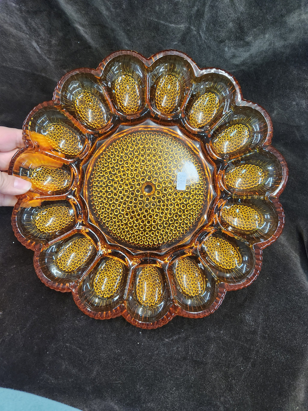 Vintage Indiana Glass Amber Hobnail Deviled Egg Plate