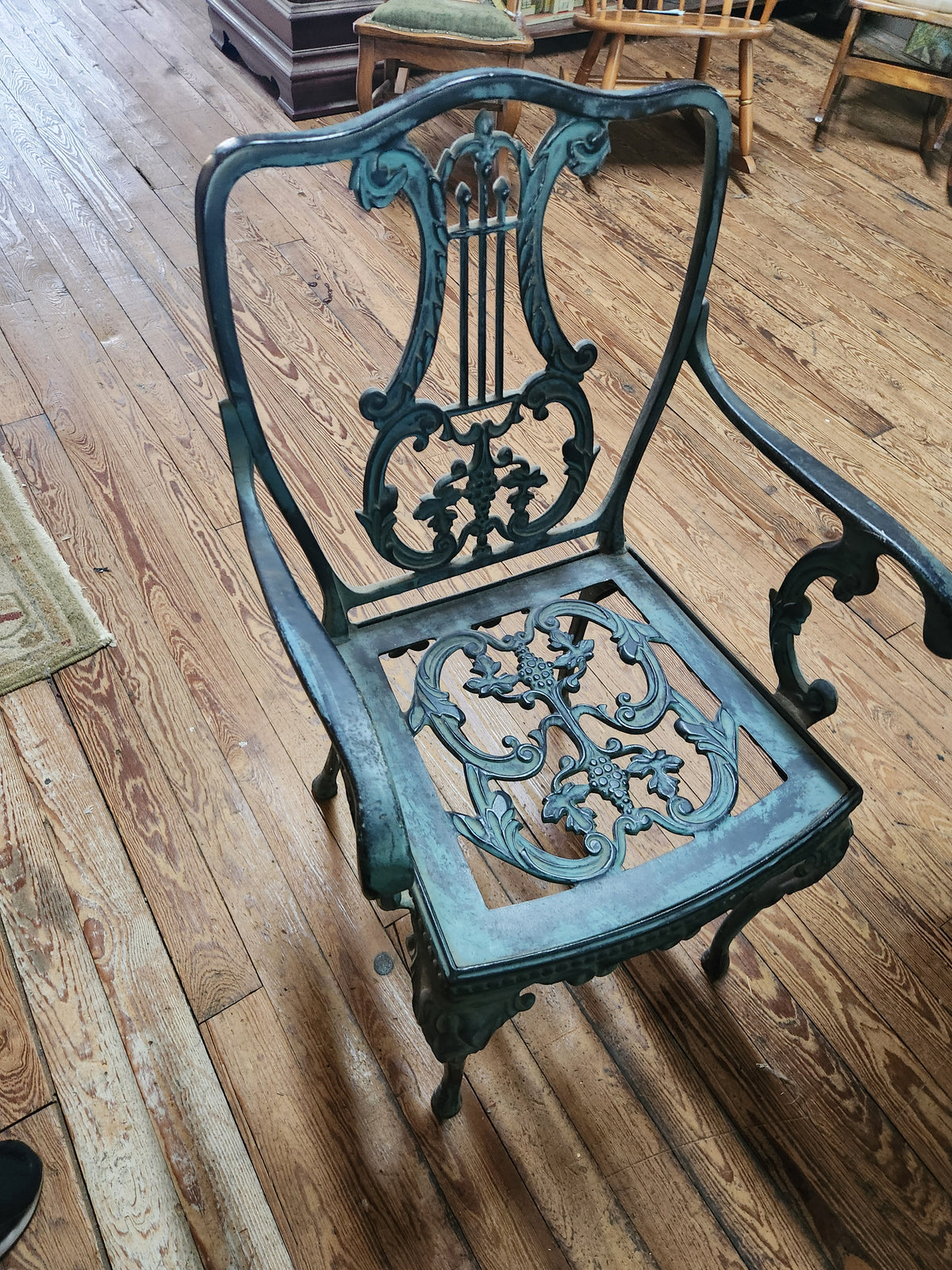 Ornate Cast-Iron Style Glass-Top Dining Table with 6 Chairs
