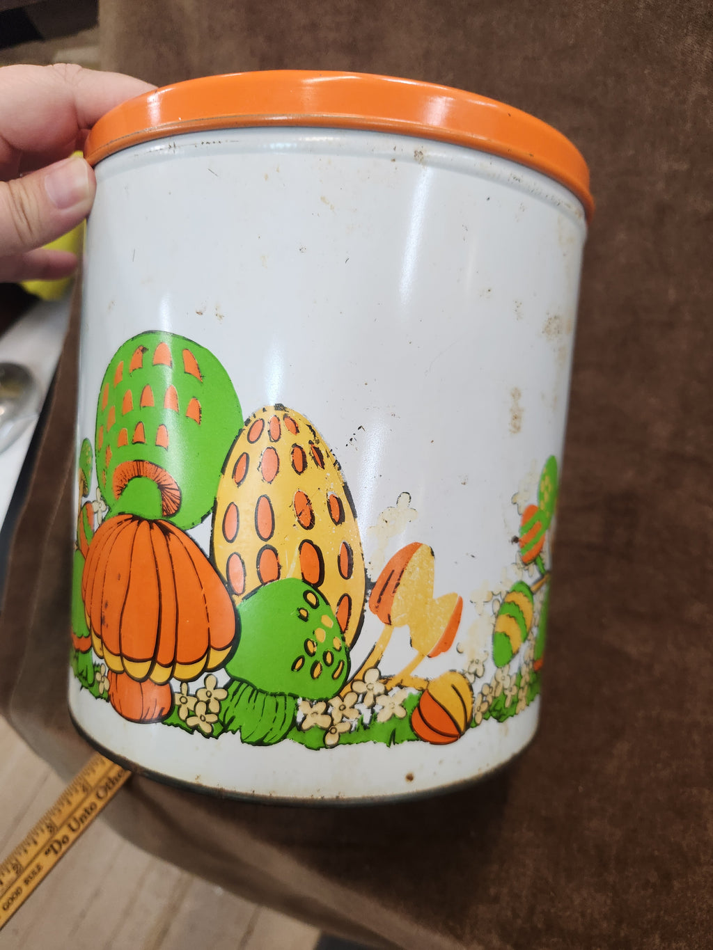 Vintage 70's Metal Kitchen Canister Ballonoff Mushrooms
