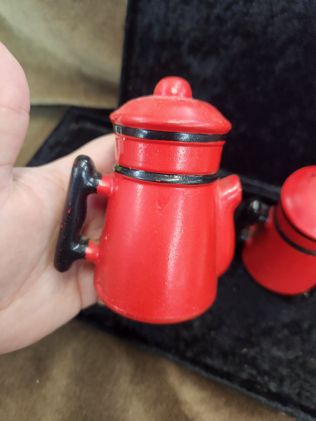 Vintage Red Ceramic Coffee Pot S&P Shakers Japan 60's 70's