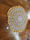 Vintage Handmade Tabletop Centerpiece Yellow Orange White Doily