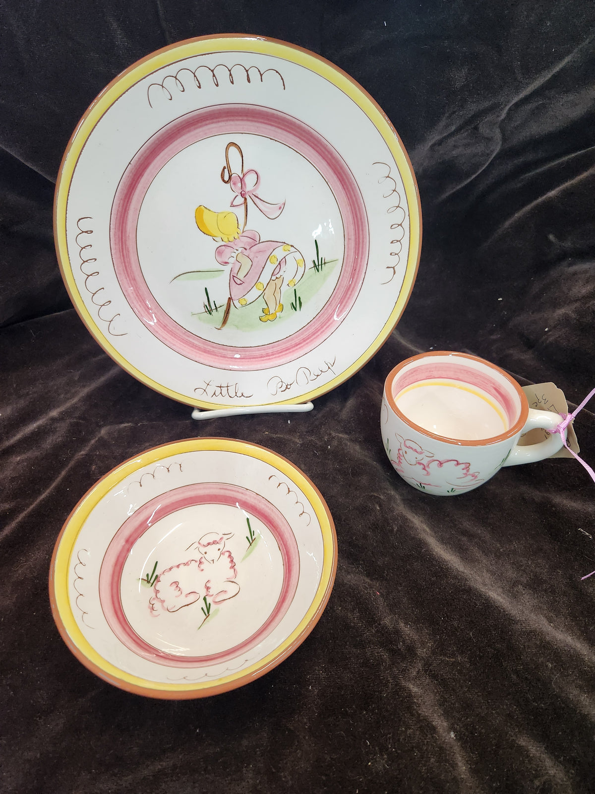 Vintage Stangl Kiddieware "Little Bo Peep" Redware Pottery Child's Dish Set Featuring Hand Painted Nursery Rhyme