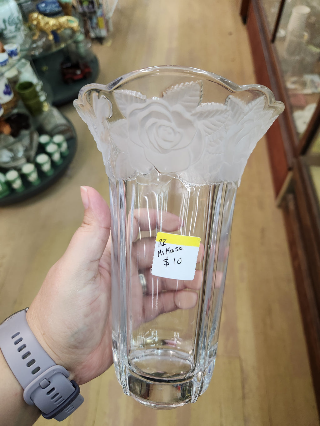 Vintage Mikasa Studio Nova "Winter Rose" Vase Featuring a Frosted Satin Rose Pattern